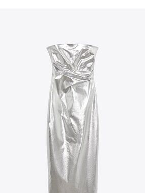Zara | Dresses | Zara Fitted Metallic Silver Dress 9632242 | Poshmark